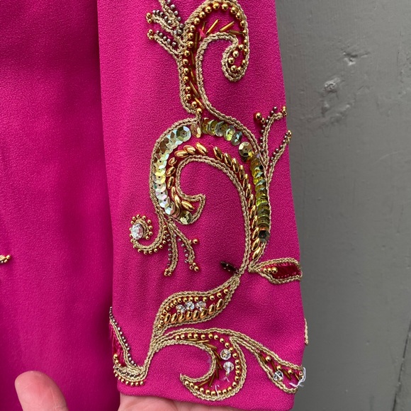 Isabelle Allard Paris Magenta Dress Gold Bead Botanical Paisley Applique - Picture 6 of 11